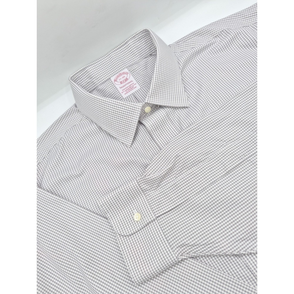 New Brooks Brothers Men's Not Iron Stretch Dress Shirt 17x35 Gray Check